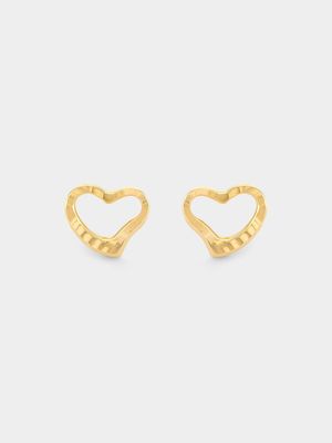 Yellow Gold and Sterling Silver, bonded heart Stud Earrings.