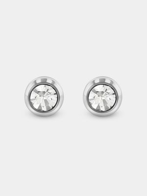 Stainless Steel Cubic Zirconia Round Bezel Stud Earrings