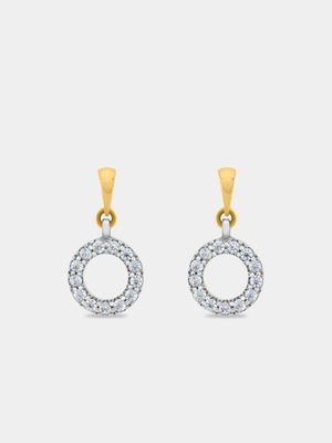 Yellow Gold & Sterling Silver Cubic Zirconia Circle of Life Drop Earrings