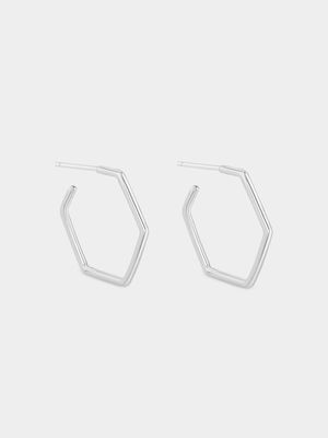 Sterling Silver Hexagonal Open Hoop Earrings