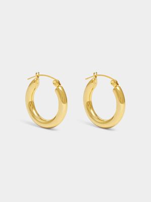 Stainless Steel 18ct Gold Plated Wateproof tube hoop earrings