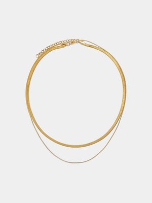 Stainless Steel 18ct Gold Plated Waterproof double layer thin & flat snake chains