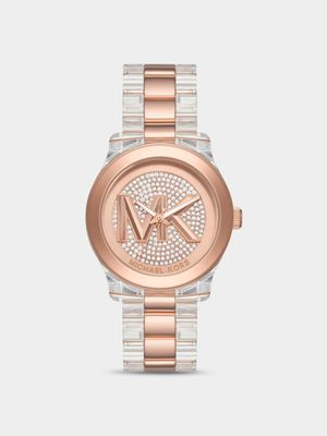 Michael Kors Runway Clear & Rose Plated Stainless Steel Bracelet Watch
