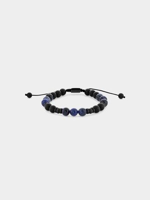 Stainless Steel Black Plated Agate & Blue Sodalite Bead Bracelet