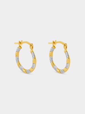 Yellow Gold & Sterling Silver Hoop Earrings