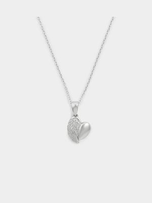 Sterling Silver Cubic Zirconia Angel Wing Heart Pendant