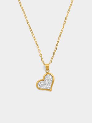 Yellow Gold & Sterling Silver Crystal Heart Pendant on a chain