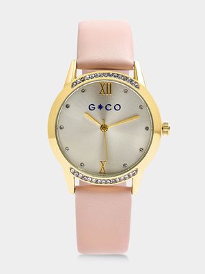 Gold with Blush Faux Leather Strap Analogue Watch
