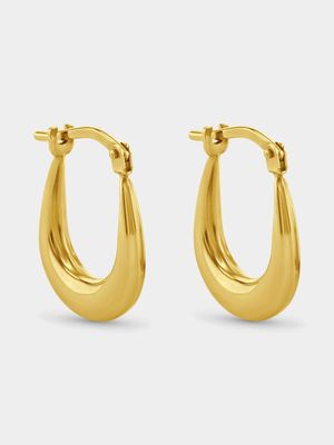 Yellow Gold & Sterling Silver U-Shaped Creole Hoop Earrings