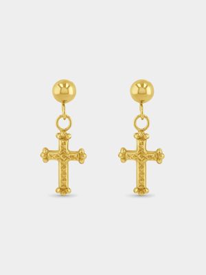 Yellow Gold & Sterling Silver Cross Drop Earrings