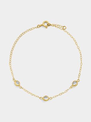 Yellow Gold & Sterling Silver Cubic Zirconia Station Bracelet