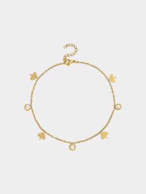 18ct Gold Plated Waterproof Stainless Tree of Life & CZ Anklet