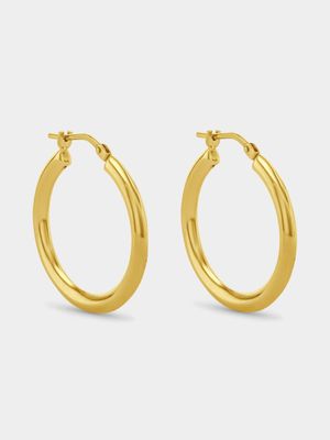 Yellow Gold & Sterling Silver Bold Round Hoop Earrings