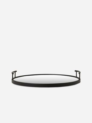 Round Metal Tray  With Mirror Black 45cm