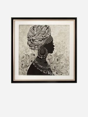Framed Woman Wearing Fabric Headdress 80cm