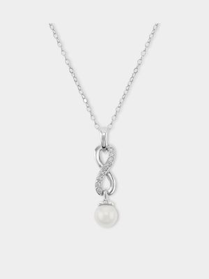 Cheté Sterling Silver Freshwater Pearl & Cubic Zirconia Infinity Pendant