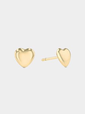 Yellow Gold, Small Puffy Heart Stud Earrings