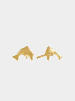 Yellow Gold Woman's Dolphin Stud Earrings