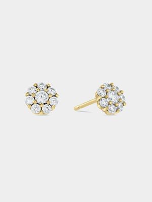 Yellow Gold & Sterling Silver, Cubic Zirconia Halo Stud Earrings