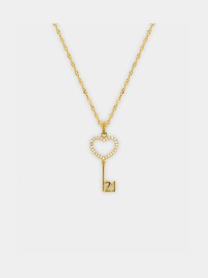 Yellow Gold & Cubic Zirconia 21st Key Pendant on a Chain