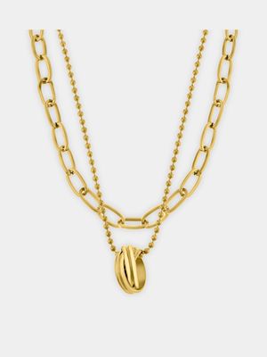 Stainless Steel 18ct Gold Plated Waterproof Chain & Pendant Set