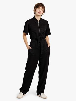Women's Me&B Black Short Sleeve Boilersuit