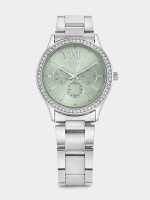 Tempo Silver Plated Green Dial Bracelet Watch