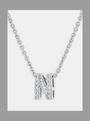 CZ Initial Necklace N Silver Plated