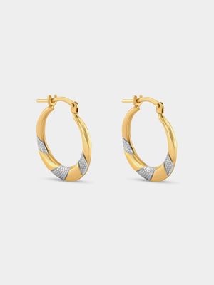 Yellow Gold & Sterling Silver Textured Creole Earrings