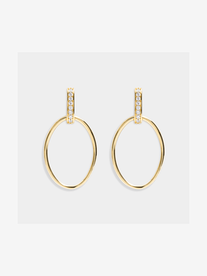 18ct Gold Plated White CZ Double Link Drop Earrings