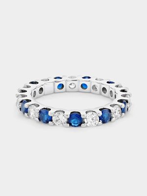 Sterling Silver White & Blue Cubic Zirconia Eternity Ring