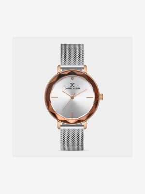 Daniel Klein Two-Tone Rose Plated Silver Dial Mesh Watch