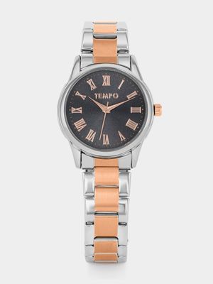 Tempo Rose Plated Smoky Dial Two-Tone Bracelet Watch