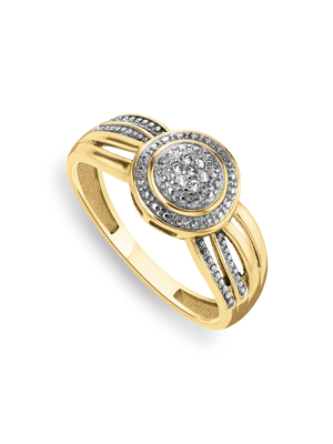 Yellow Gold Diamond & Created Sapphire Round Ribbon Ring