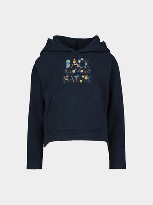 Younger Girl's Navy Graphic Print Hooded Sweater