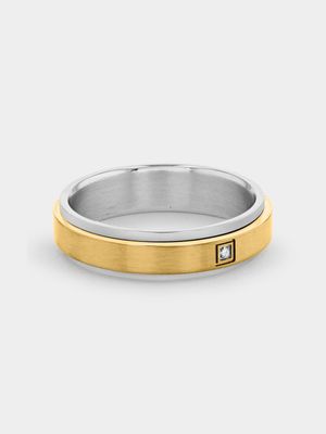 Stainless Steel Gold Plated Cubic Zirconia Men’s Spinner Ring