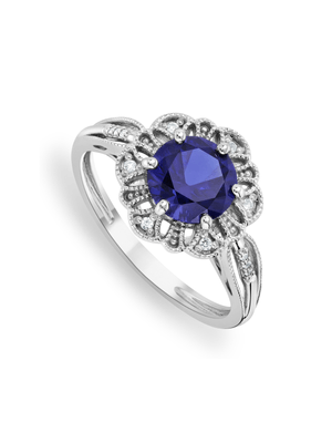 Sterling Silver Diamond & Created Sapphire Women's Lace Ring