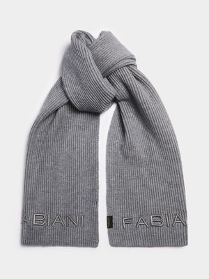 Fabiani Men's Ribbed Embroidered Grey Scarf