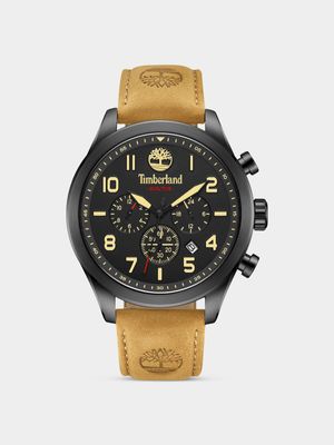 Timberland Ashmont Black Plated Black Dial Tan Leather Chronograph Watch