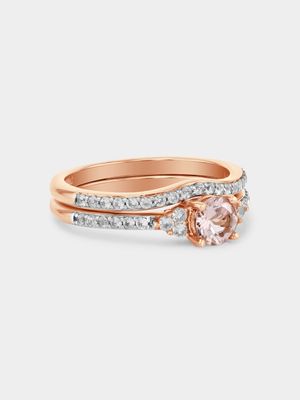 Rose Gold Diamond Pink Morganite Trilogy Twinset Ring