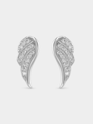 Sterling Silver Cubic Zirconia Wing Stud Earrings