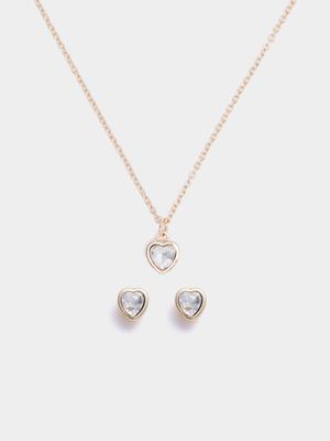 Women's Gold Heart Necklace & Earrings Set