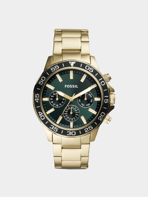 Fossil Men's Bannon Green Dial Gold Plated Chronograph Bracelet Watch