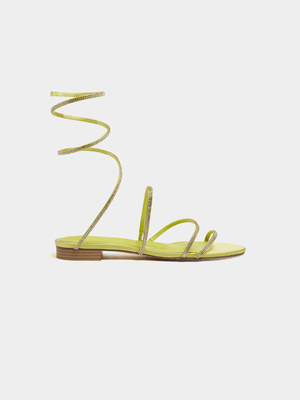 Luella Diamante Spiral Strap Flat Sandals
