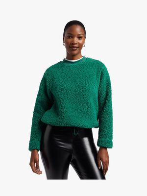 Women's Green Teddy Fleece Sweater