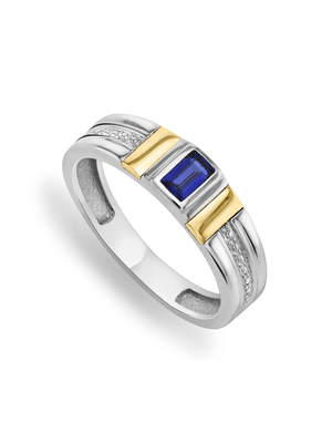 Yellow Gold & Sterling Silver Created Sapphire Men's Wed Band