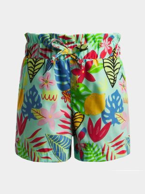 Younger Girl's Blue Tropical Print Shorts