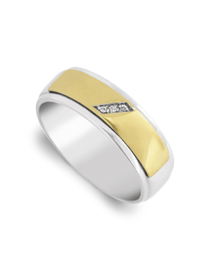 Yellow Gold & Sterling Silver Diamond & Created Sapphire Men's Wedding Band