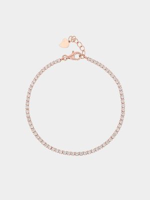 Rose Plated Sterling Silver Cubic Zirconia Tennis Bracelet