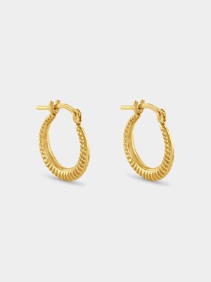 Yellow Gold & Sterling Silver Textured Hoop Earrings